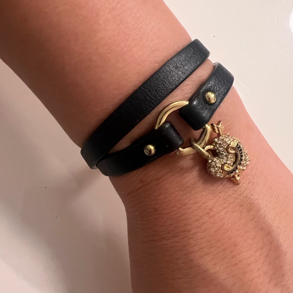 Juicy Couture Black Wrap Bracelet with Gold Heart Charm